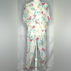 Torrid 1 2 3 Kimono Cardigan Duster Floral Birds Open Front Boho  Fairy Sz 0/1‎